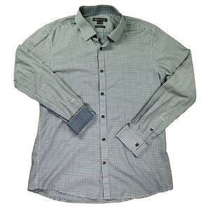 Jill Stuart Shirt‎ Womens XL Flip Cuff Checked Blue Work Play Casual Office Top